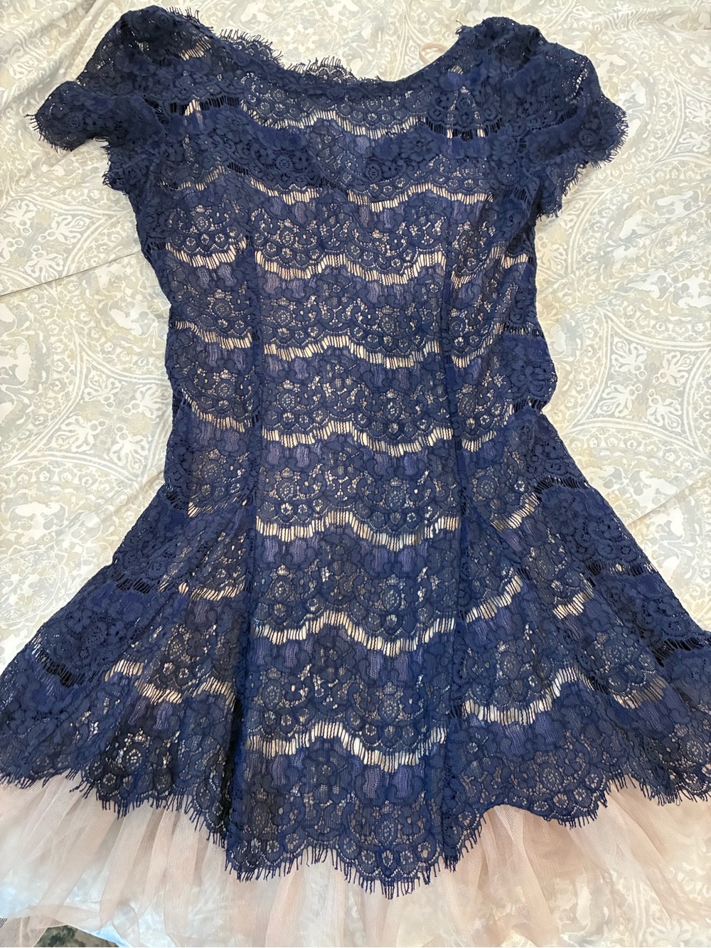 Ark & Co Navy Lace Trim Nude Dress